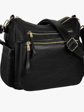 KOGTLA Black Crossbody Shoulder Bag with Gold Hardware
